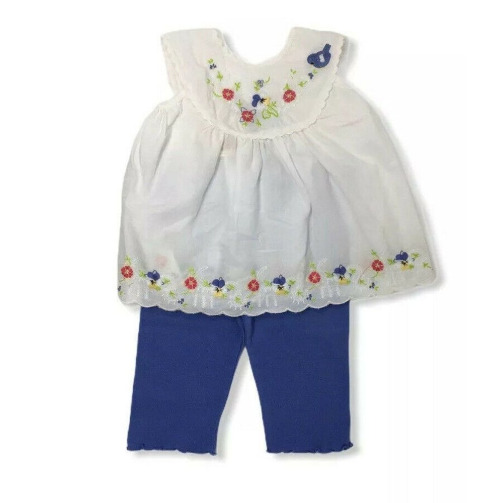 Rose Cage Baby Girls 2pc Top Pant Sleeveless Top Capri Leggings Outfit, NEW
